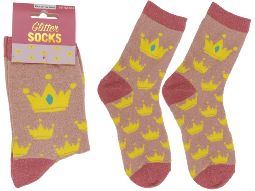 Skarpetki w Korony Brokatowe - Różowe Skarpety Królowej Damskie 36-42  (1).webp