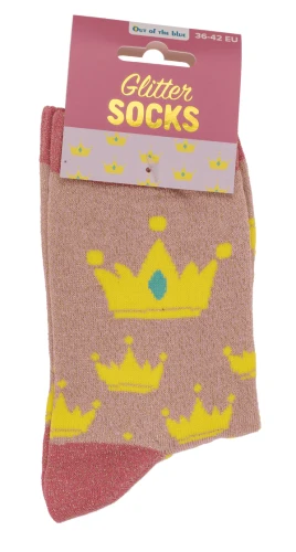 Skarpetki w Korony Brokatowe - Różowe Skarpety Królowej Damskie 36-42  (2).webp