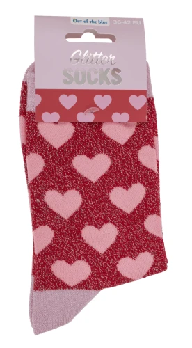 Skarpetki w Serca Czerwone Brokatowe - Skarpety na Walentynki Damskie 36-42  (2).webp