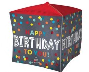 Balon foliowy Happy Birthday bryła - kolorowy balon 3D Anagram