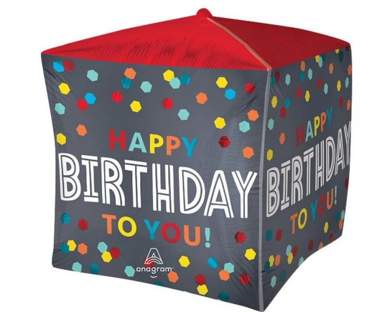 Balon foliowy Happy Birthday bryła - kolorowy balon 3D Anagram