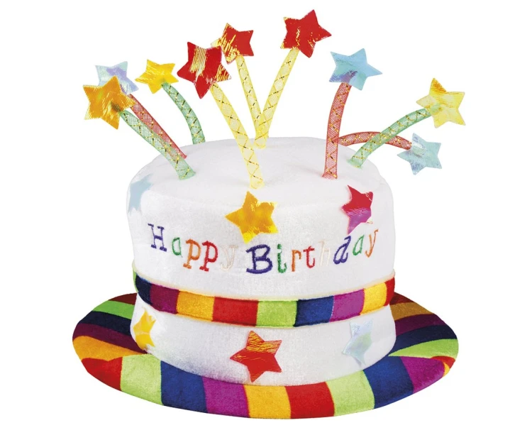 Kapelusz tęczowy Happy Birthday - kolorowy cylinder urodzinowy