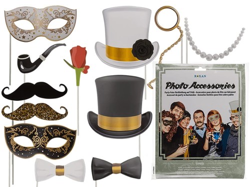 AKCESORIA DO ZDJĘĆ NA PATYKACH ZESTAW FOTOBUDKA