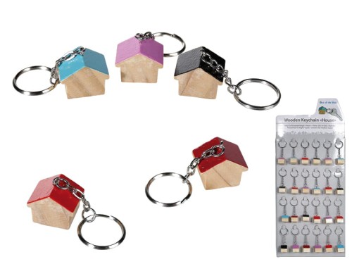 BRELOCZEK DREWNIANY - DOMEK BRELOK 3D MIX KOLORÓW 2