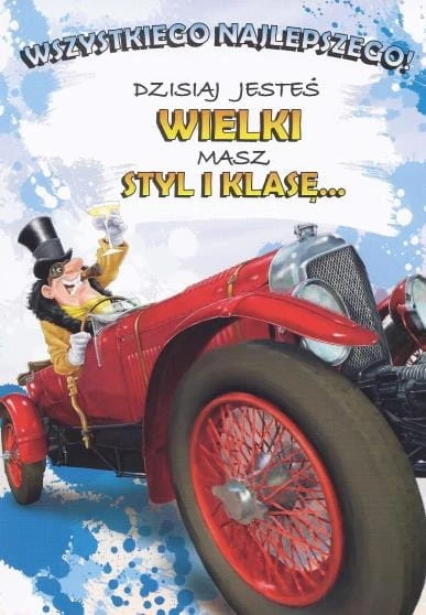 KARNET POCZTÓWKA URODZINOWA Z KOPERTĄ URODZINY SAMOCHÓD 1