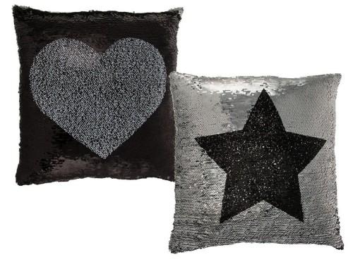 DEKORACYJNA PODUSZKA SREBRNO-CZARNA MAGICZNE CEKINY