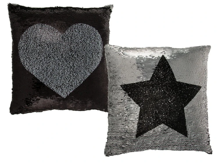 DEKORACYJNA PODUSZKA SREBRNO-CZARNA MAGICZNE CEKINY