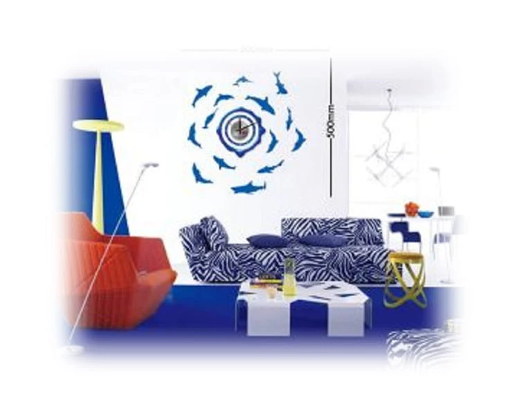 ZEGAR ŚCIENNY NAKLEJKA NIEBIESKI RYBY RYBKI REKINY DIY ŚCIANĘ 1