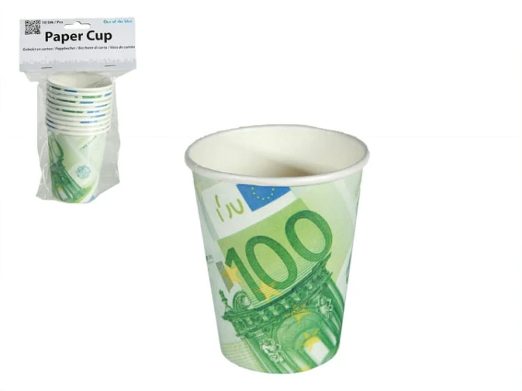 KUBKI PAPIEROWE 100 EURO ZESTAW 10 SZT JEDNORAZOWE