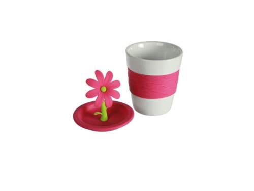 KUBEK Z POKRYWKĄ SILIKONOWĄ KWIATEK NA WYNOS AUTA 1