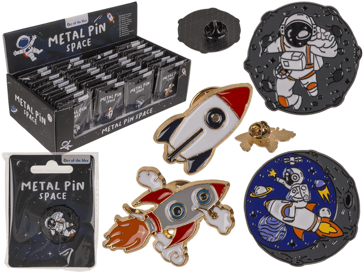 Metalowa Przypinka Kosmiczna - Astronauta i Rakieta na Plecak