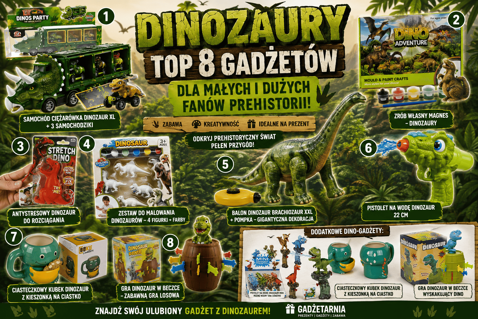 Produkty z motywem dinozaura, prehistoryczne gadżety dla fanów dinozaurów