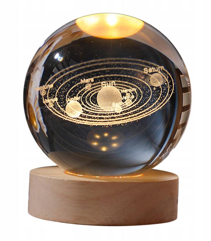 Kryształowa kula LED z Układem Słonecznym - dekoracyjna lampka 3D