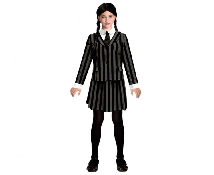 Strój Gotycka Uczennica WEDNESDAY żakiet Przebranie Halloween rozm 120/130 cm