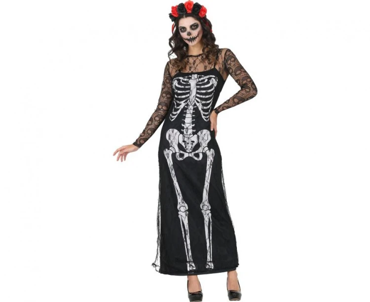 Strój Gotycki Szkielet Przebranie Kościotrup Kostium Sukienka Halloween S