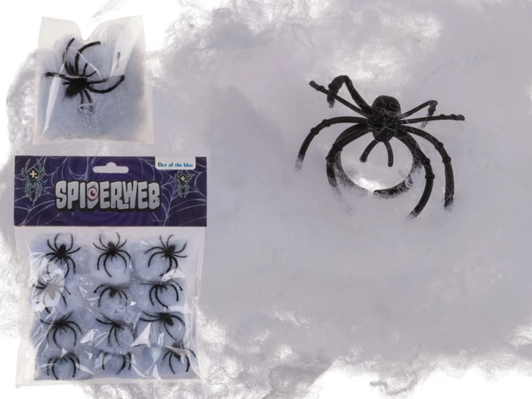 Pajęcze sieci zestaw dekoracyjne pajęczyny z pająkami na Halloween